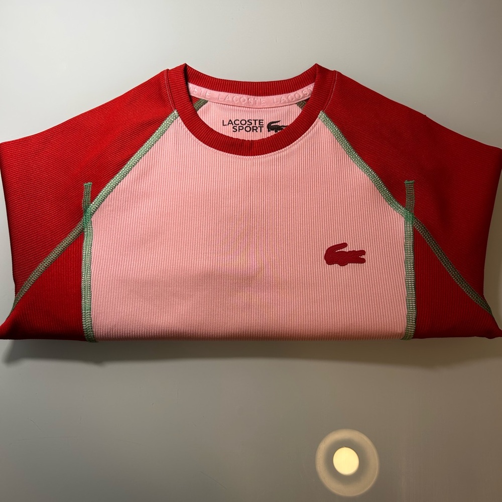 Lacoste Pink and Red Long Sleeve Cropped Sport Top - Picture 5 of 8